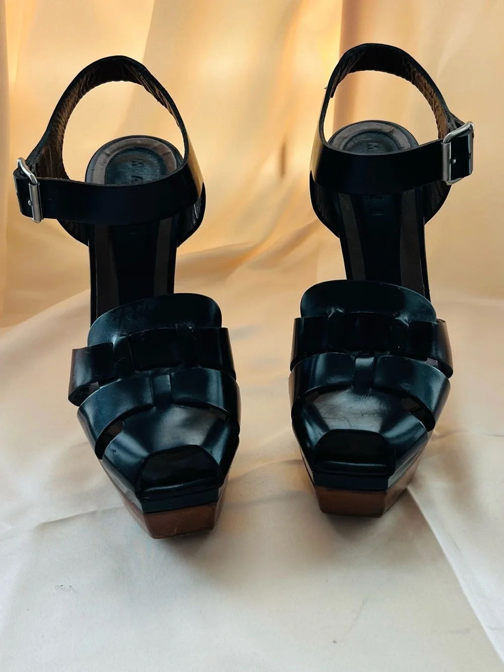 Marni Platform Peep-Toe Ankle-Strap Sandals in Brown